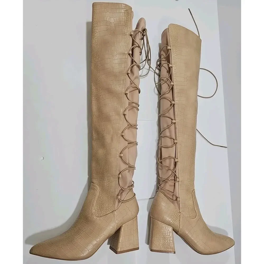 Journee Collection ~Woman Size 7M~ Beige/Khaki Valorie Knee High Boots NWOB. - Picture 6 of 10